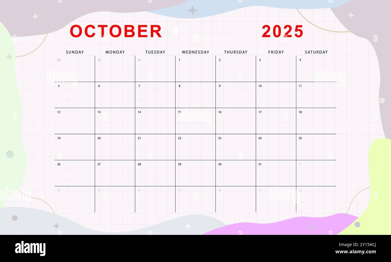 October 2025 Monthly Planner Cute Calendar Template Sunday Start Vector Design Stock Vector Image U0026 Art Alamy