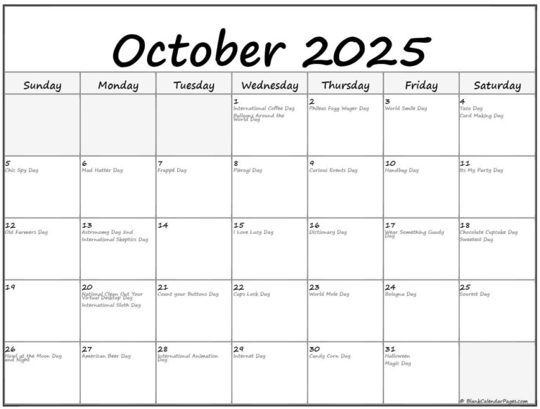 October 2025 With Holidays Calendar