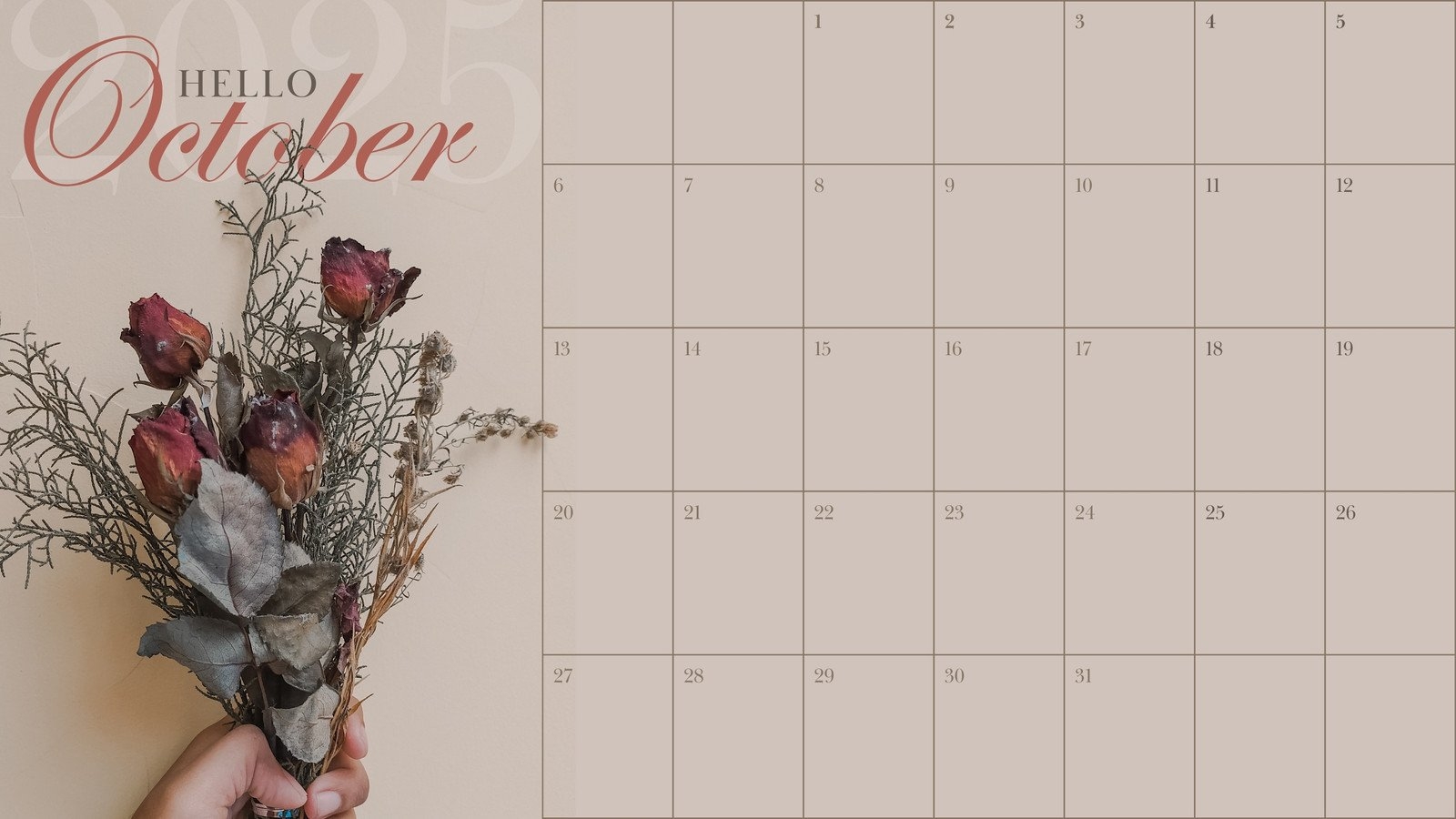 October 2025 Calendar Desktop Wallpaper Free