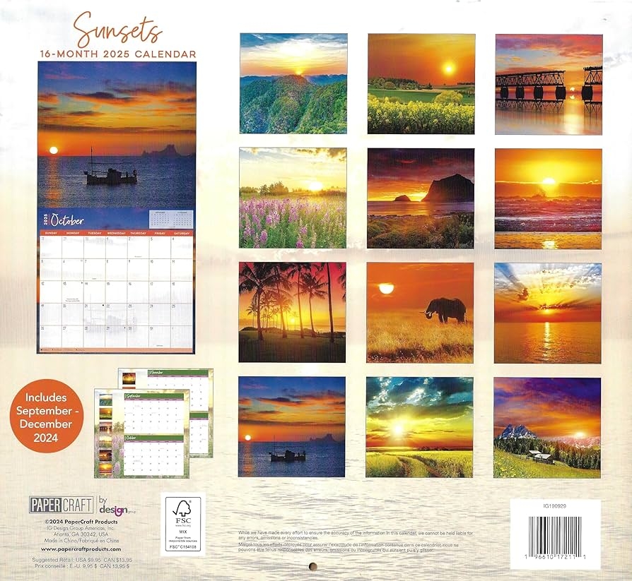 Paper Craft Sunsets 2025 Full Size Wall Calendar For Planning Scheduling And Organizing