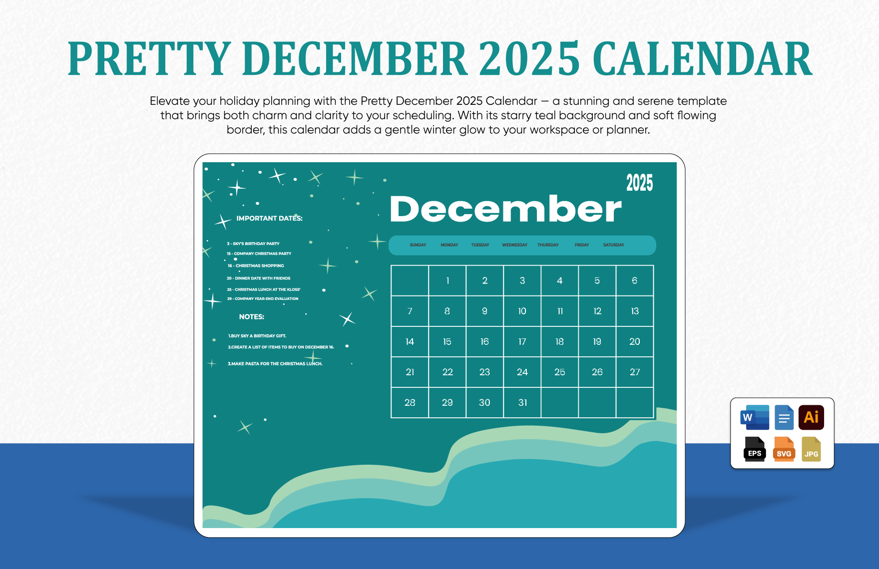 December 2025 Calendar Google Sheets