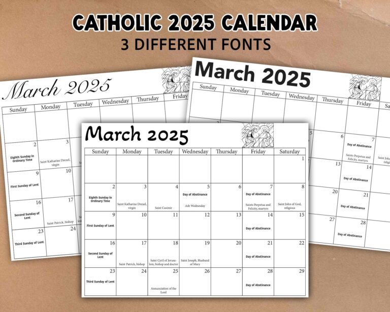 Printable 2025 Catholic Calendar Liturgical Calendar Downloadable PDF Catholic Calendar 2025 Catholic 2025 Calendar Etsy
