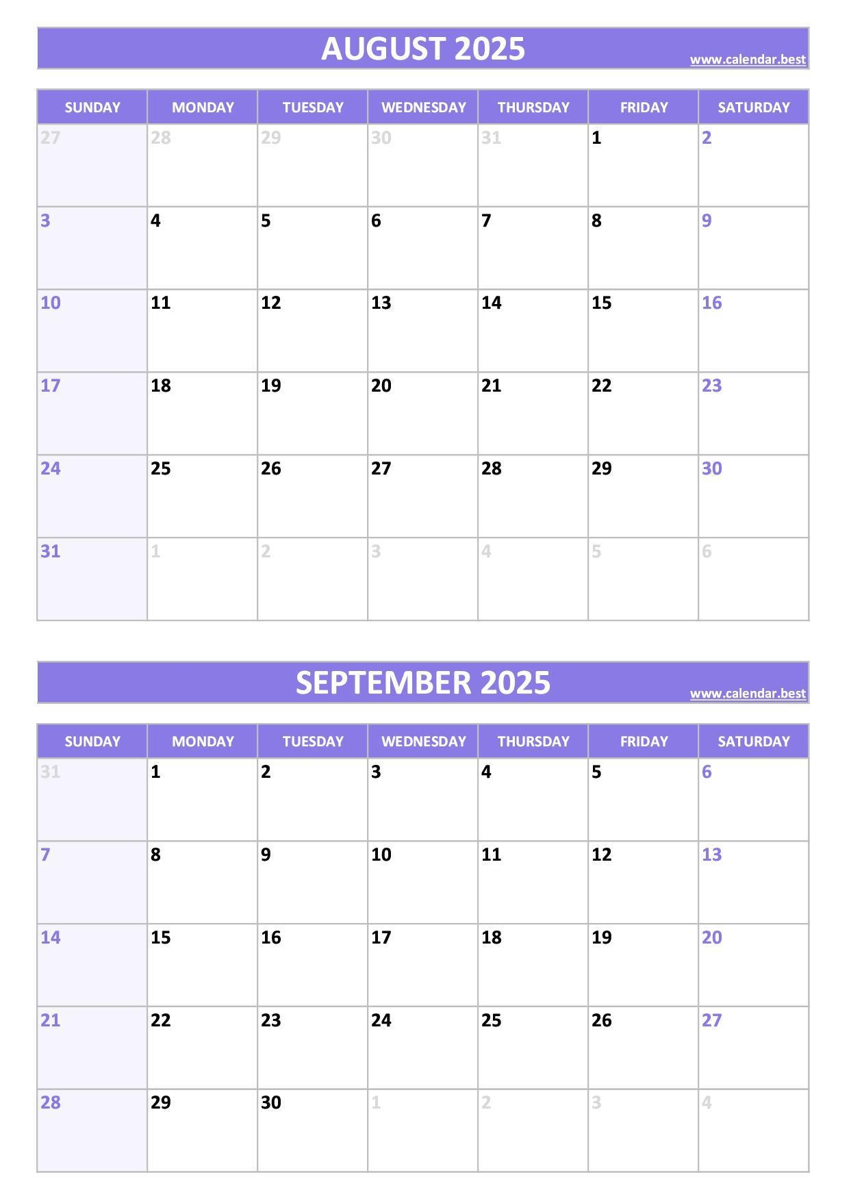 Printable August And September 2025 Calendar Free PDF U0026 JPG Downloads