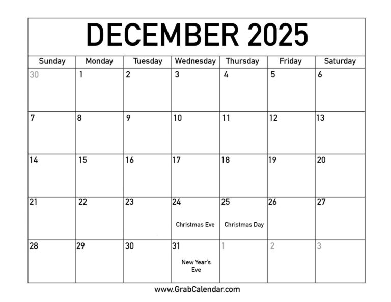 Printable December 2025 Calendar