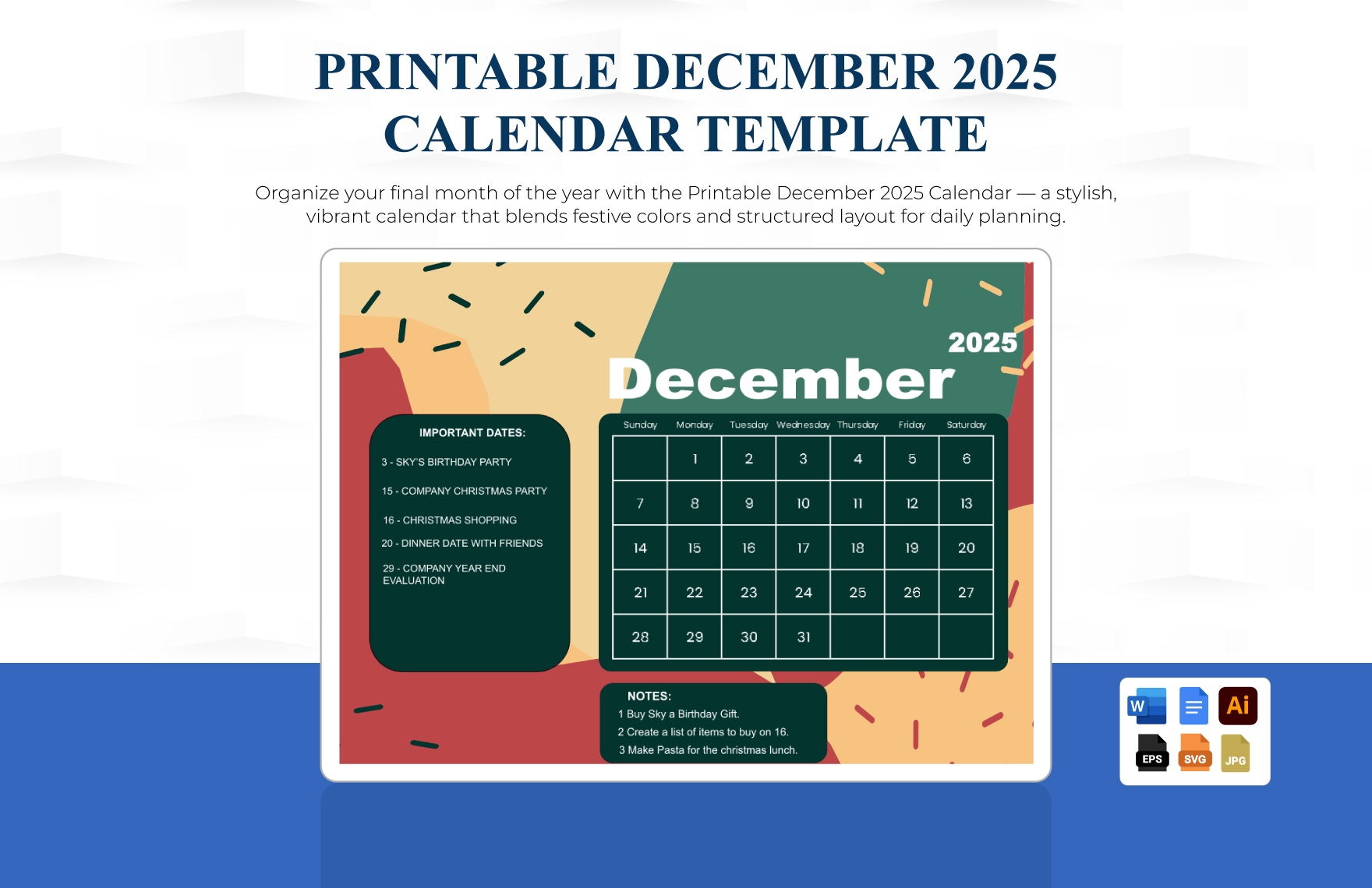 December 2025 Calendar List
