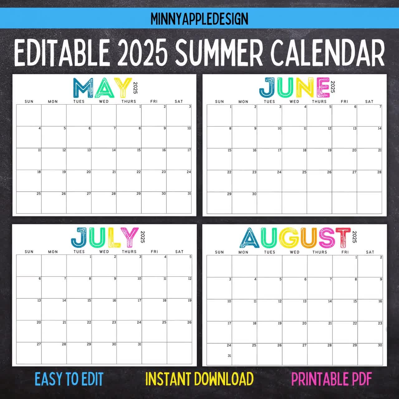 June July August 2025 Calendar Printable Pdf