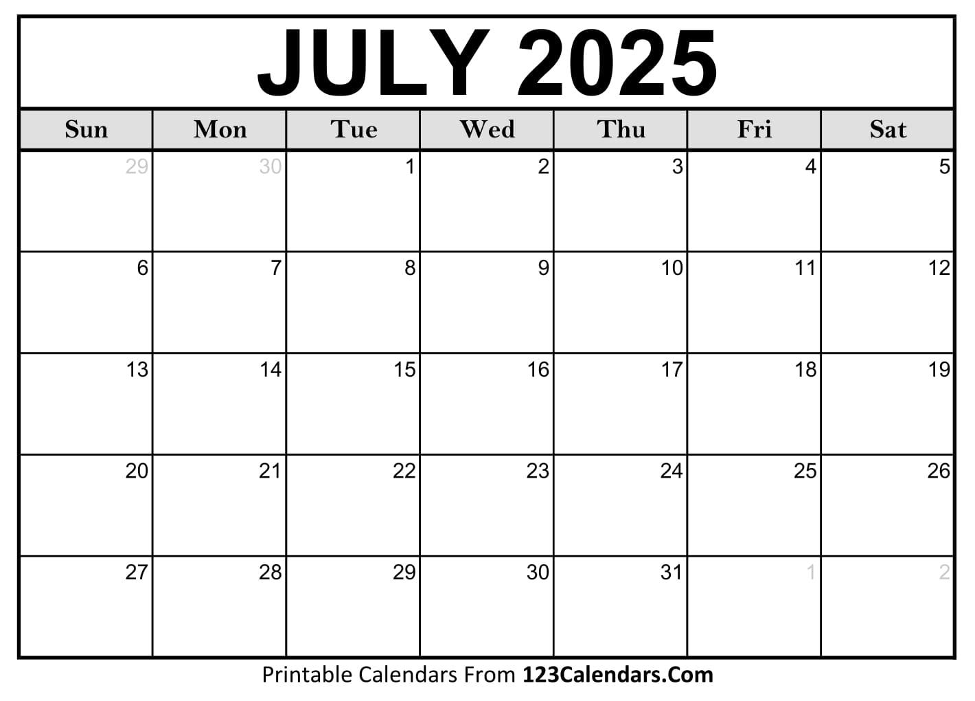 Printable July 2025 Calendar Templates Easy To Download U0026 Print