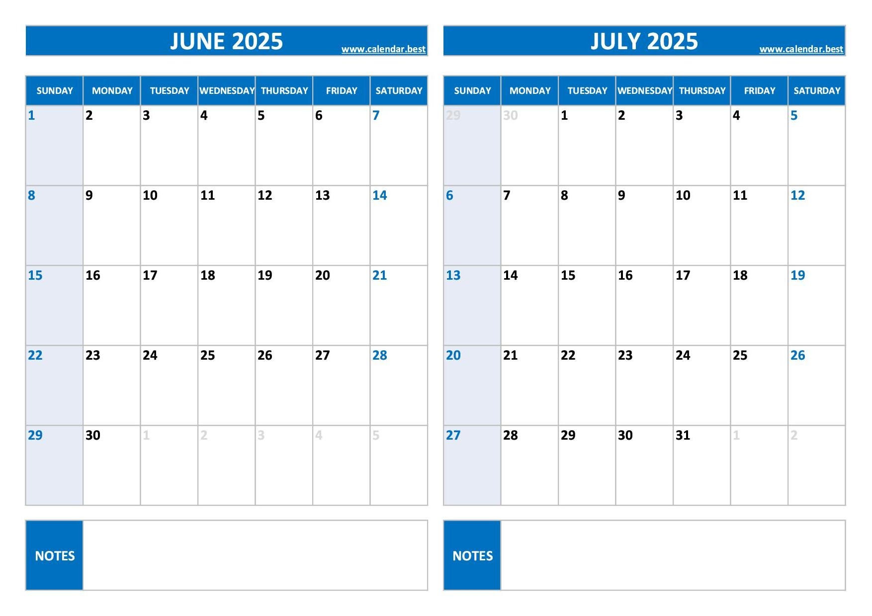 June July 2025 Calendar With Holidays