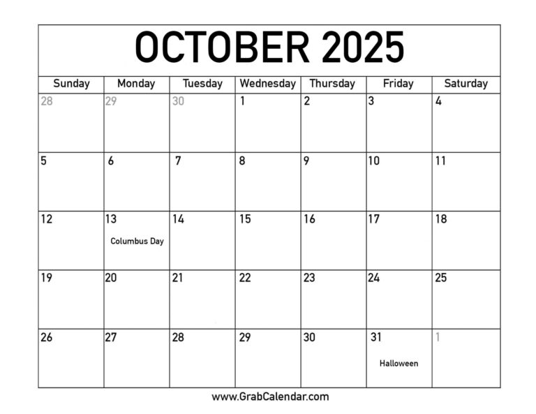 Printable October 2025 Calendar