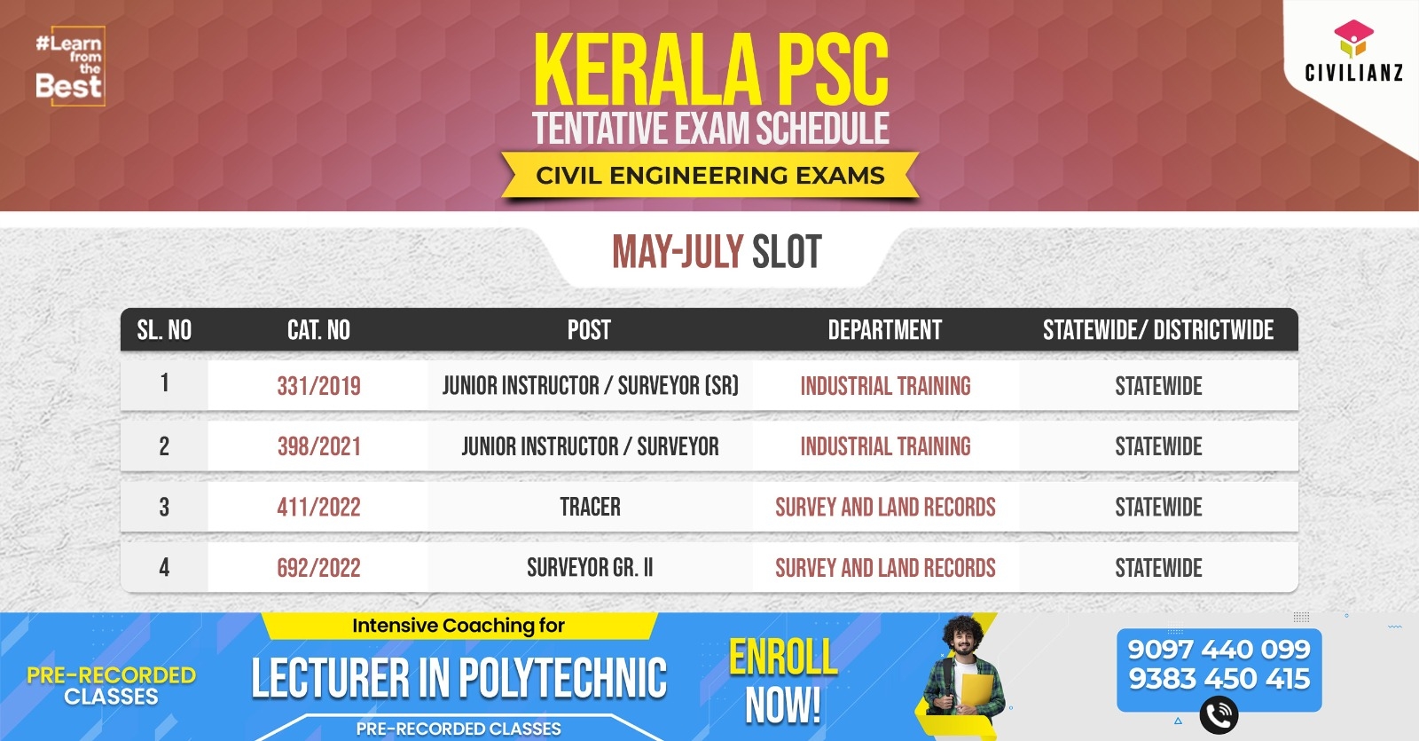 PSC Tentative Exam Calendar 38 Civil Engineering Exams In 2023