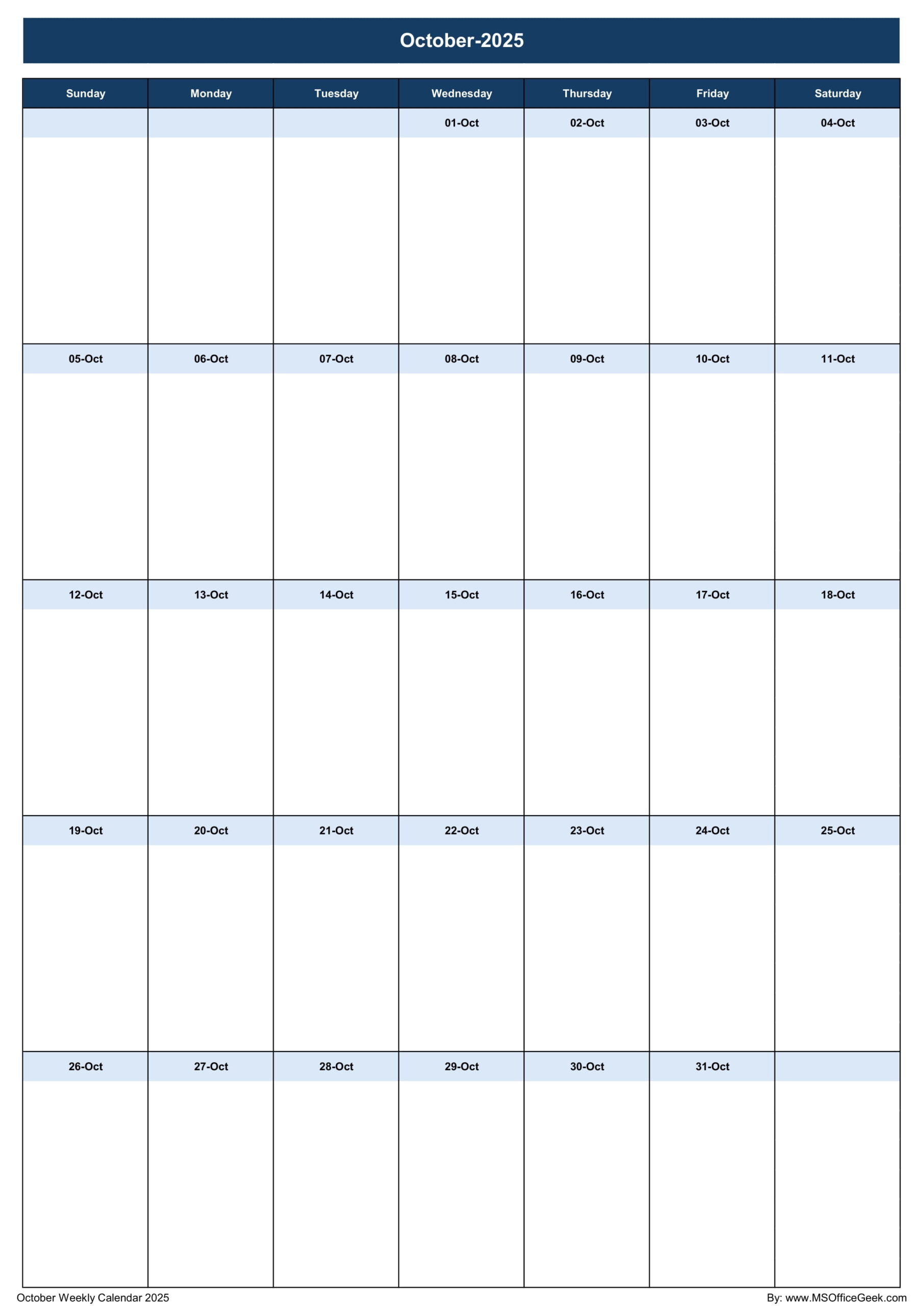 October 2025 Excel Calendar