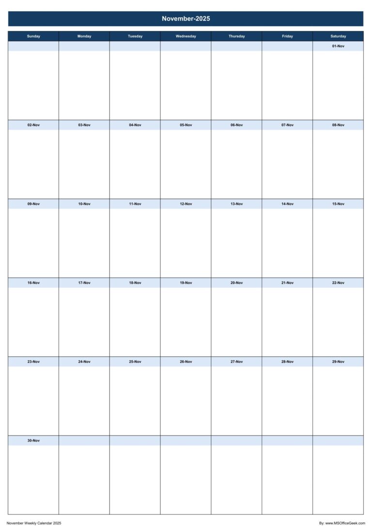 Ready To Use Printable Weekly Calendar 2025 MSOfficeGeek