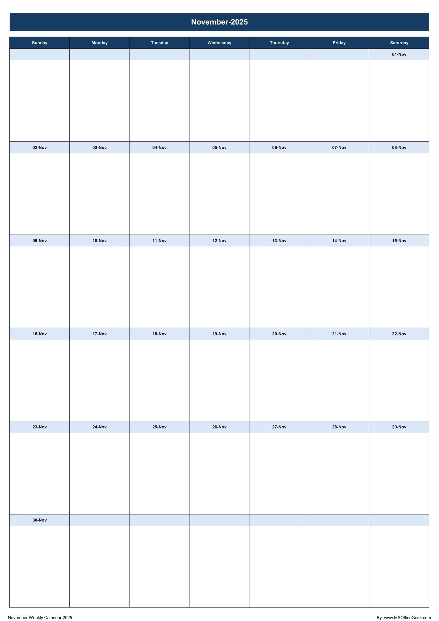 November 2025 Calendar Google Sheets
