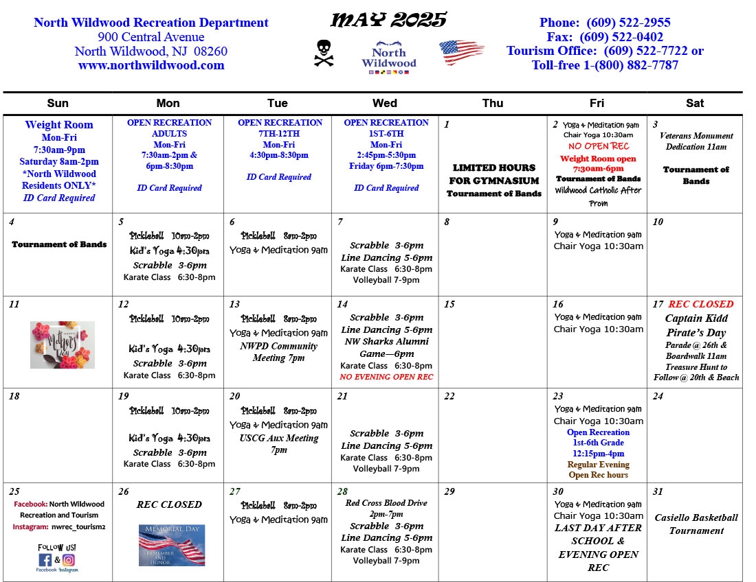 Recreation Calendar City Of North Wildwood New Jersey