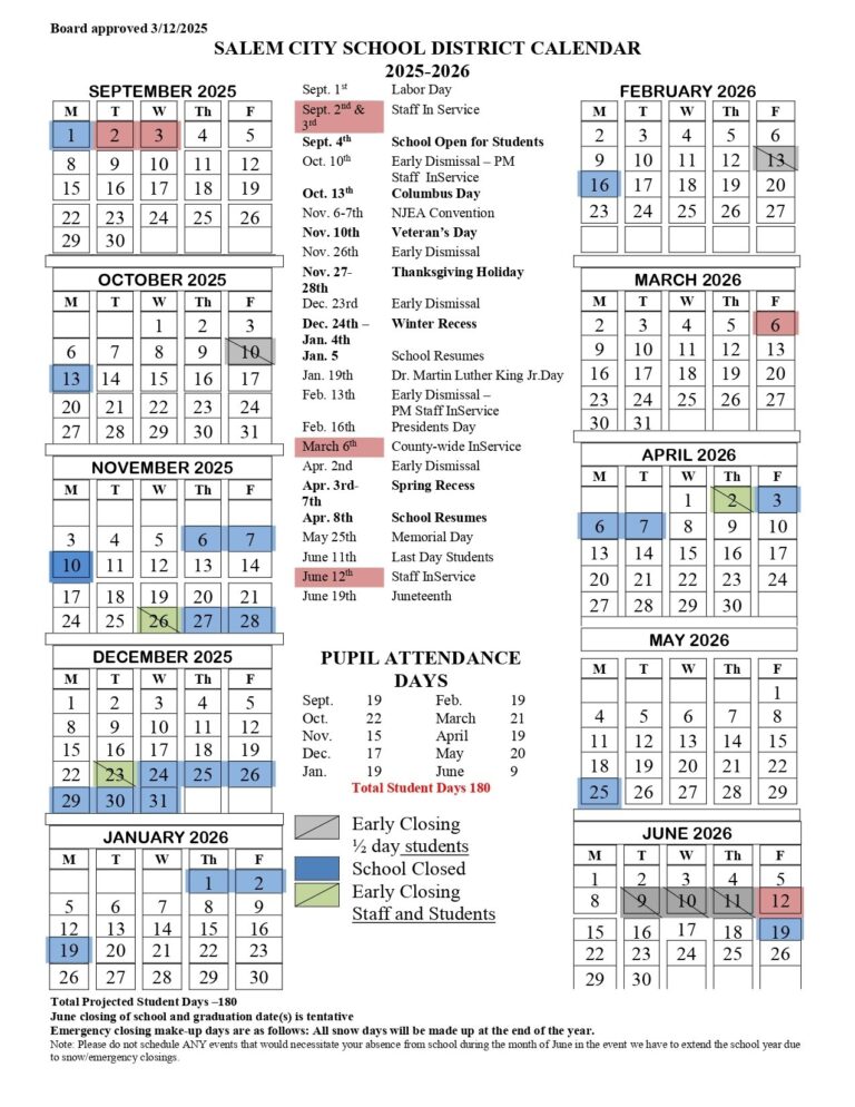Salem City School District Calendar 25 26 Revised PDF EduCounty
