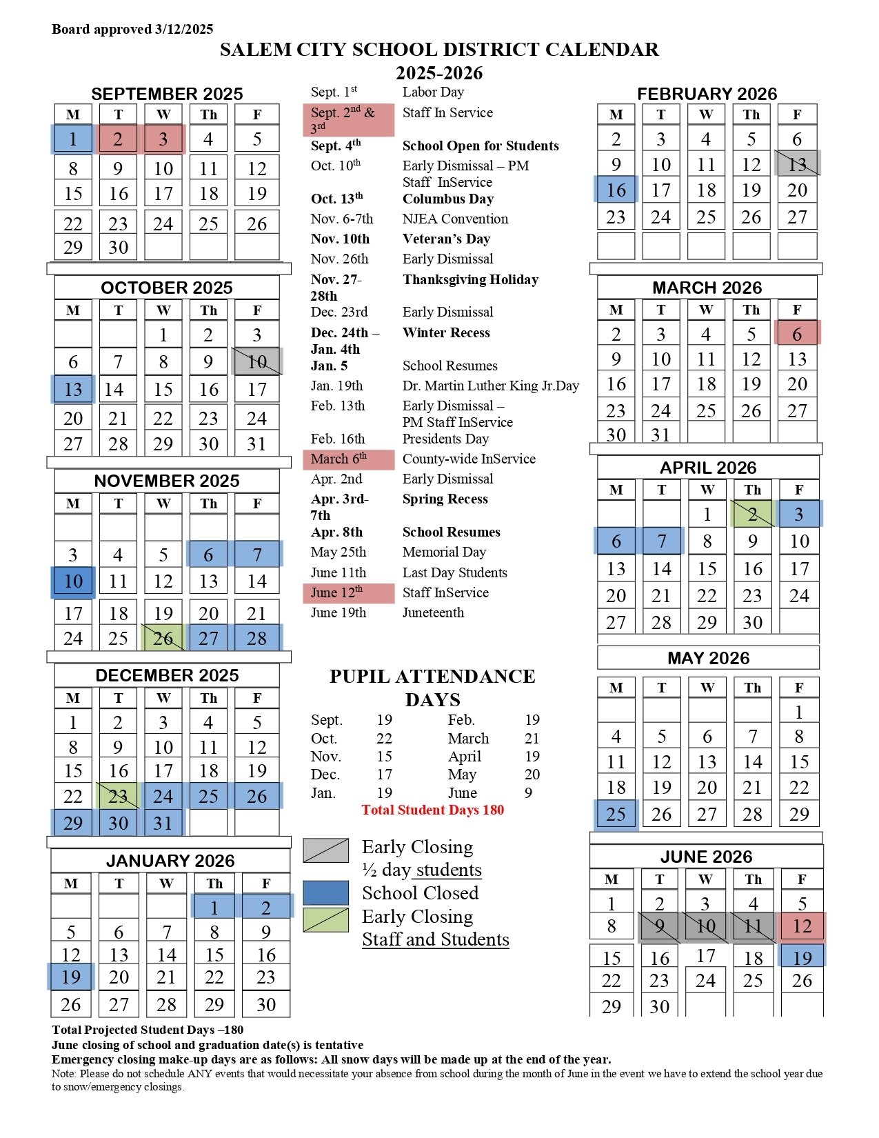 Salem City School District Calendar 25 26 Revised PDF EduCounty