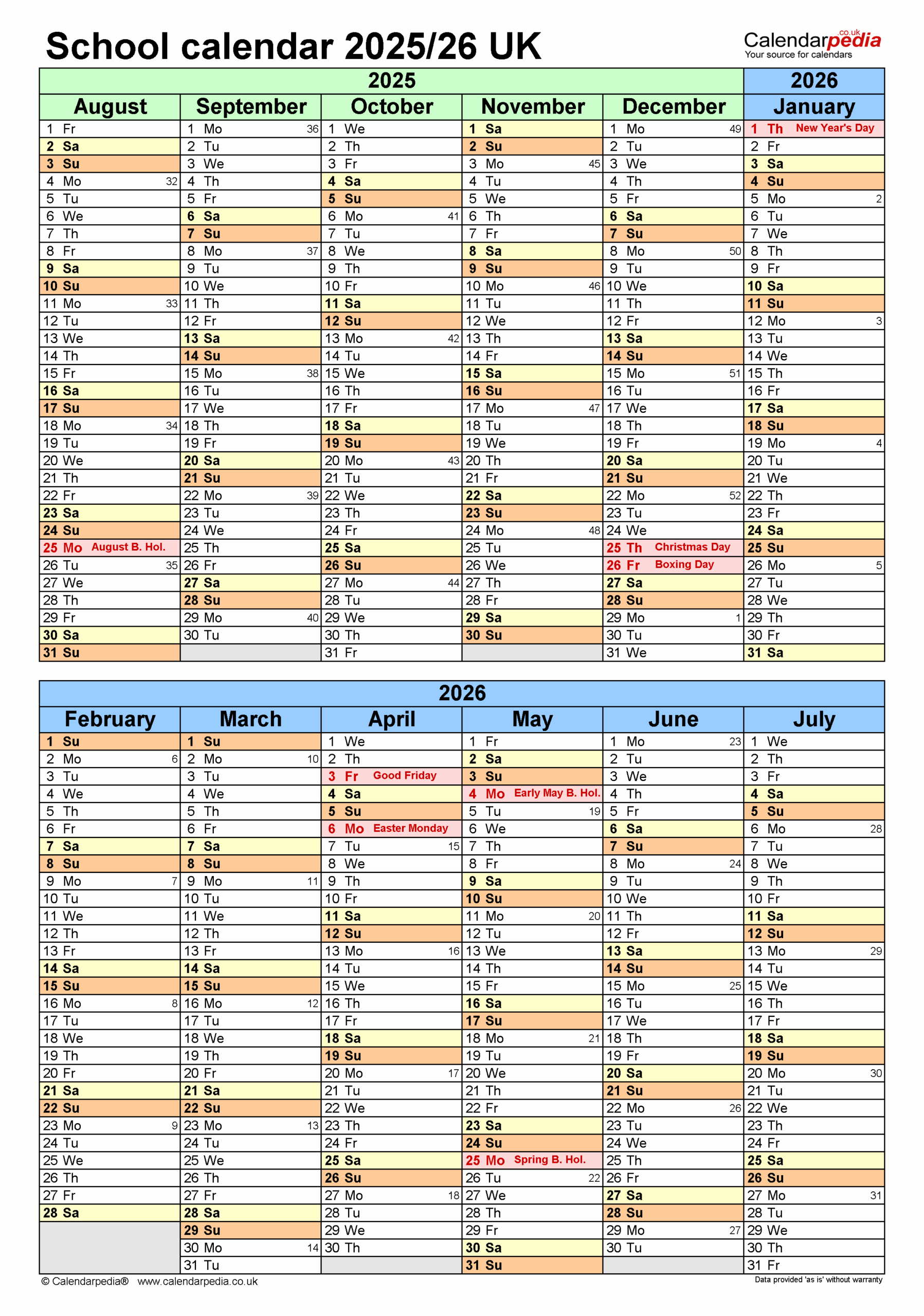School Calendar September 2025