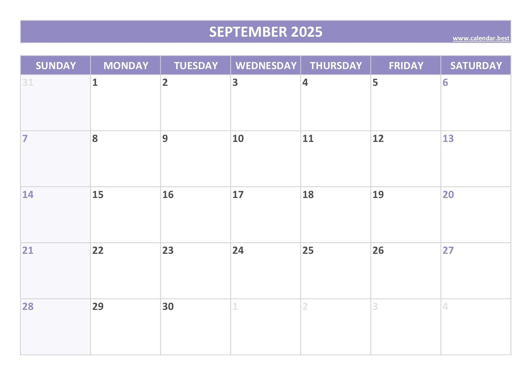 Calendar September 2025 Image