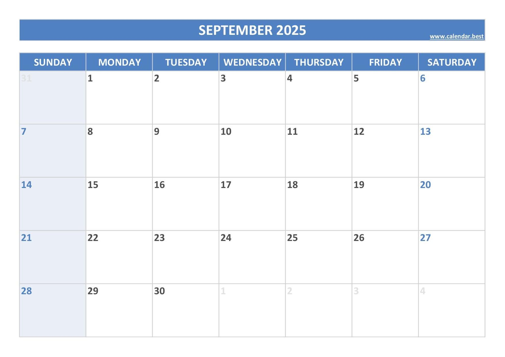 Calendar Templates September 2025