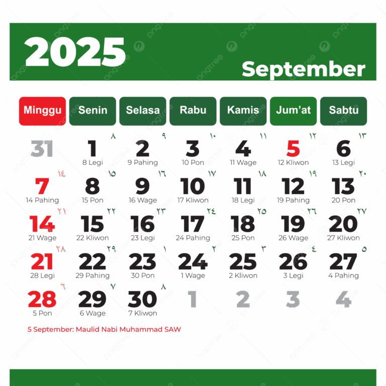September 2025 Calendar Complete Vector Hijri And Gregorian Calendar Light Green National Holidays 2025 Calendar PNG And Vector With Transparent Background For Free Download