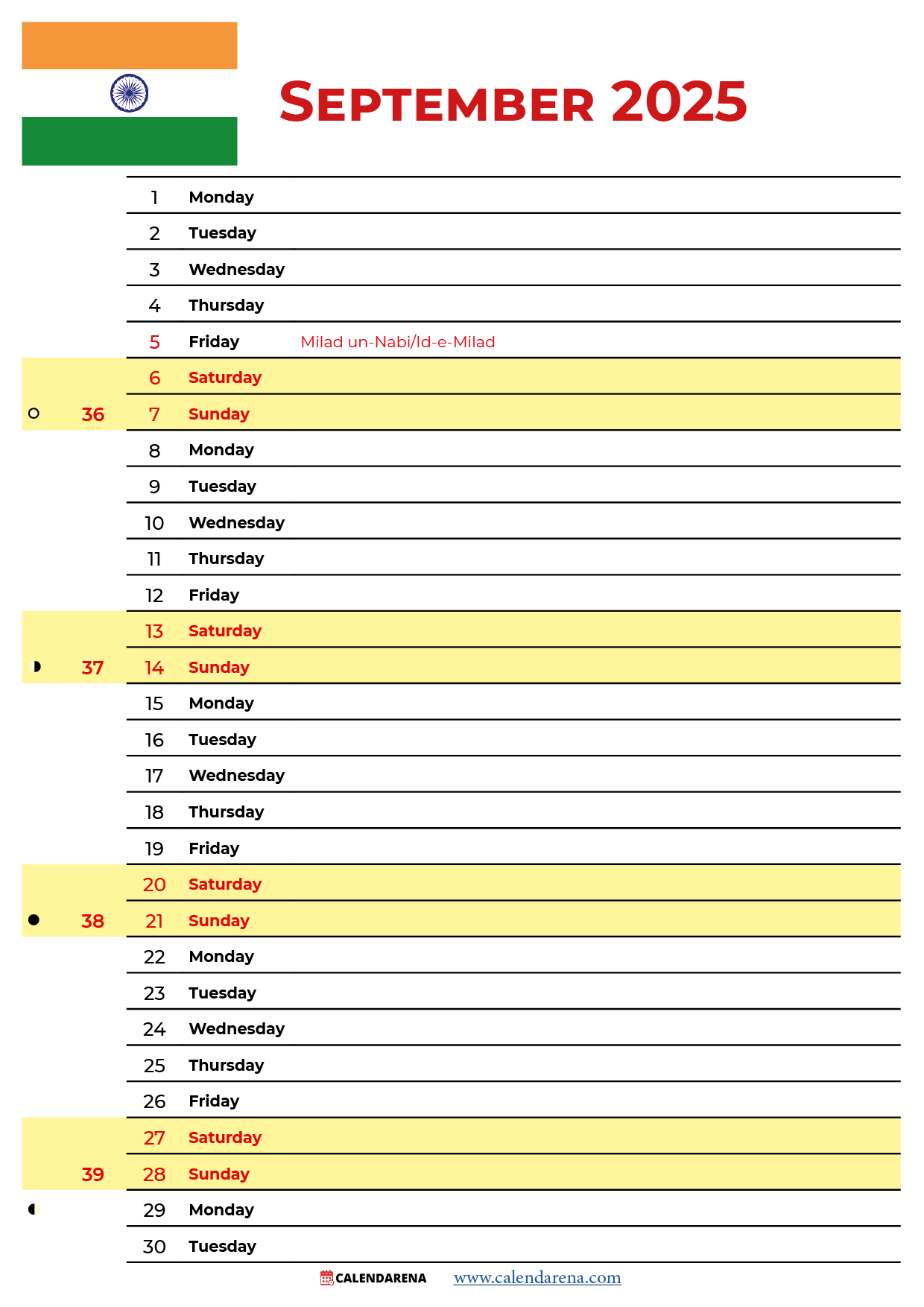 September 2025 Calendar India