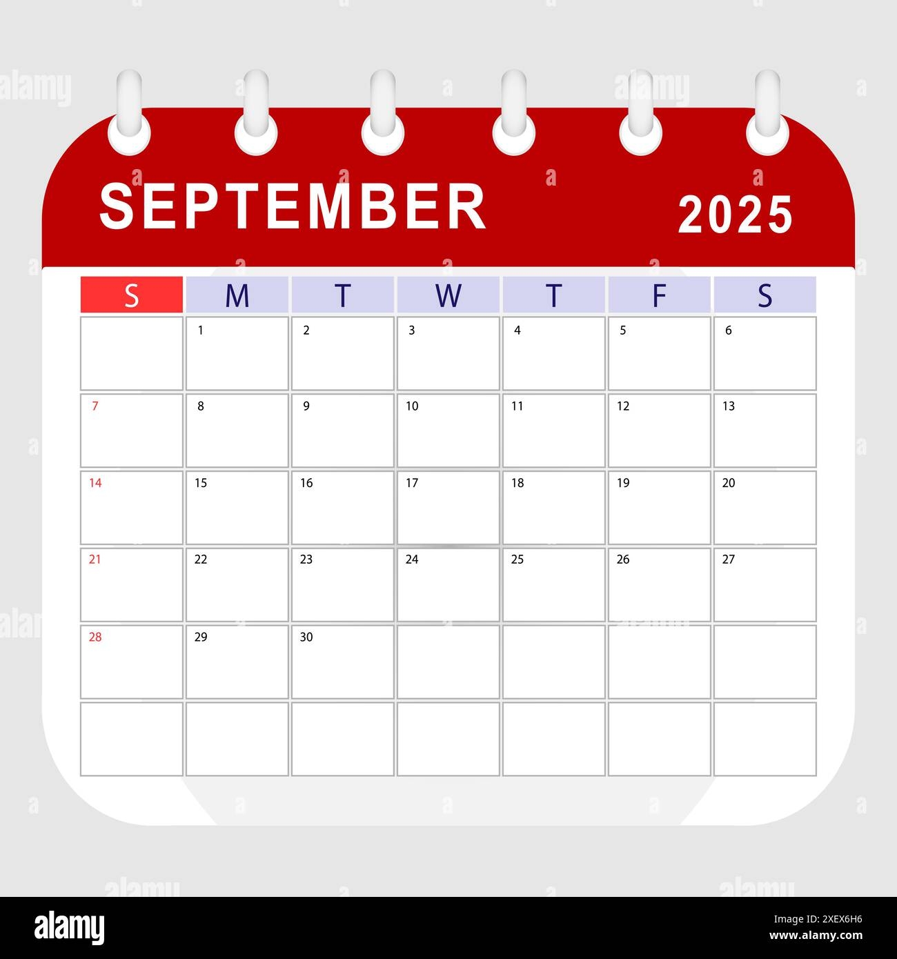 September 2025 Calendar Monthly Planner Template Sunday Start Vector Design Stock Vector Image U0026 Art Alamy