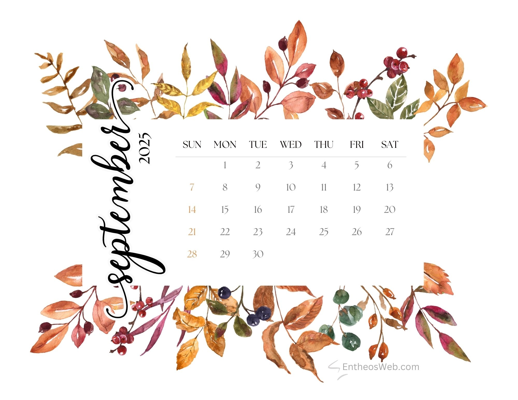 September 2025 Calendar Desktop Wallpaper Free