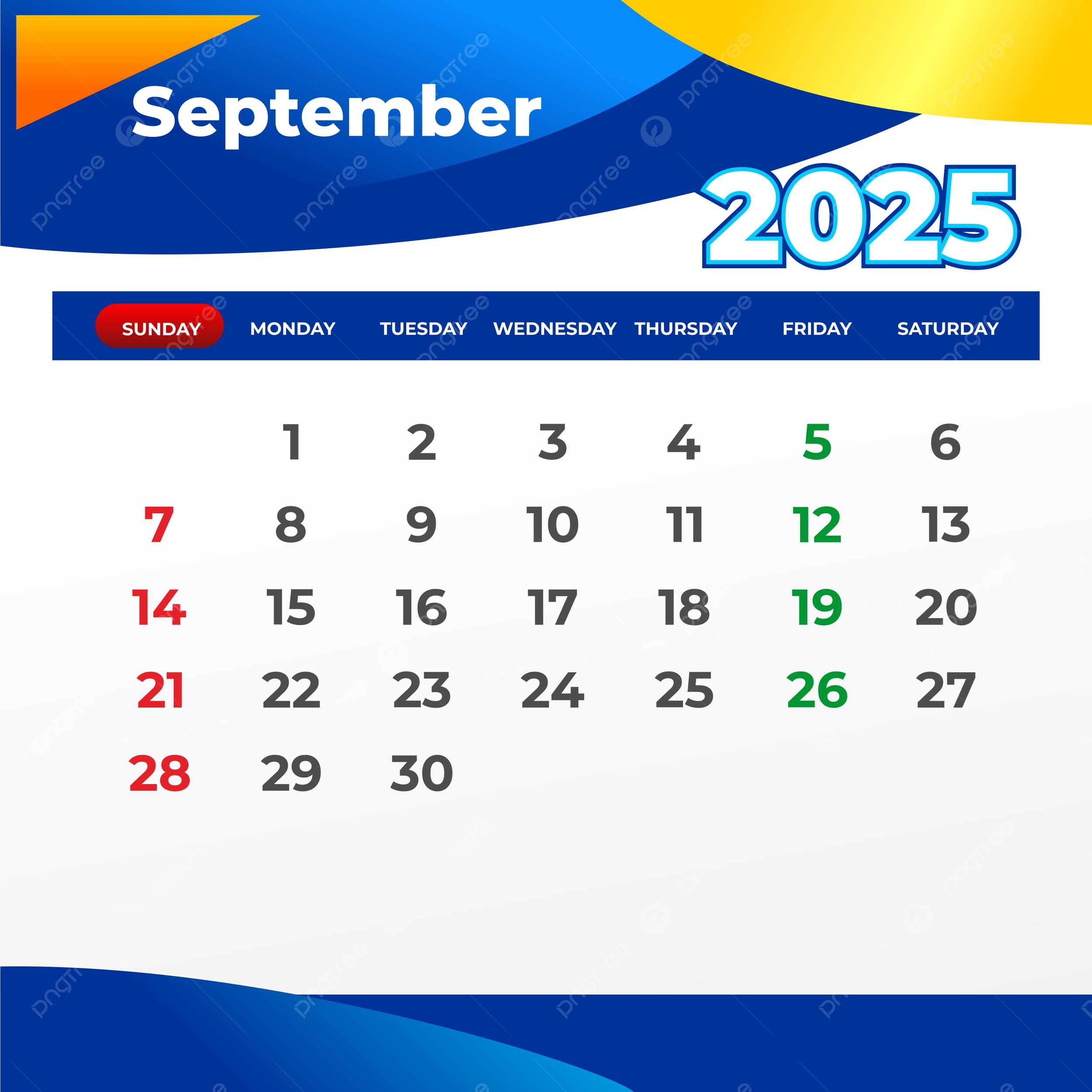 September 2025 Calendar Vector Template Download On Pngtree