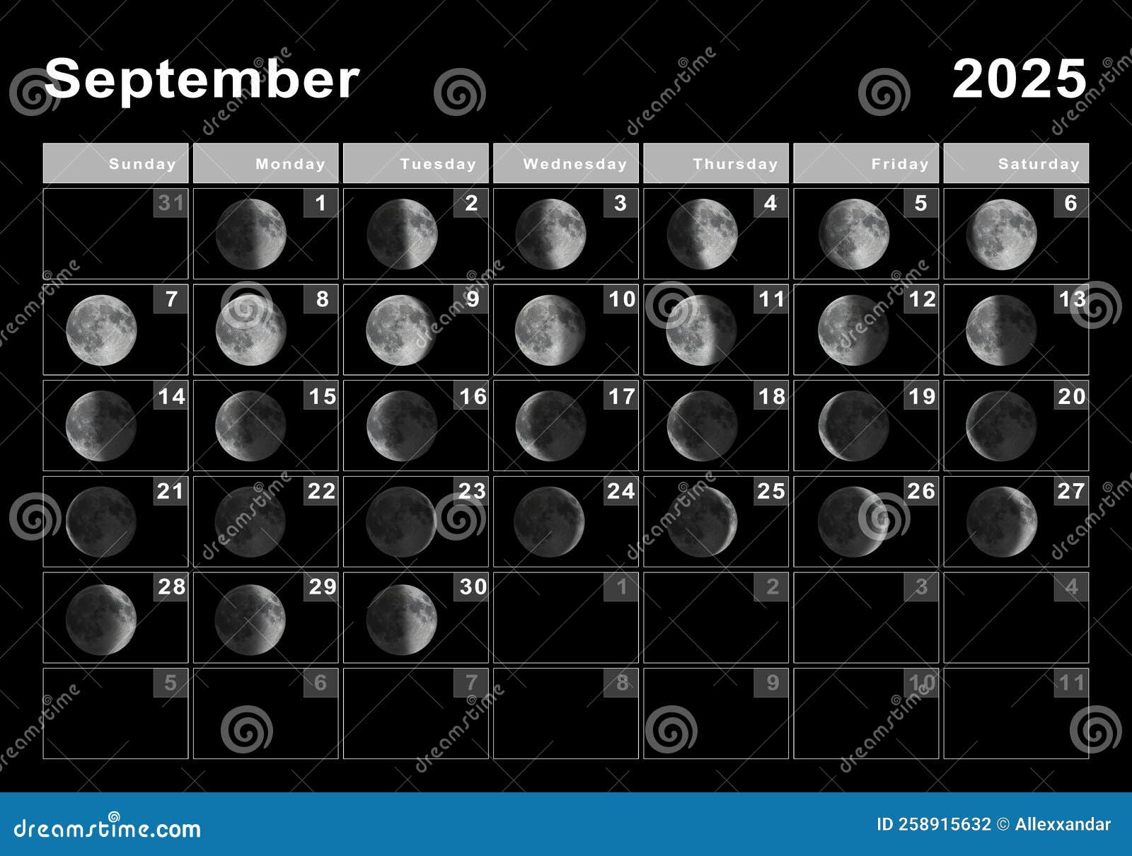 September 2025 Lunar Calendar Moon Cycles Stock Illustration Illustration Of Month Print 258915632