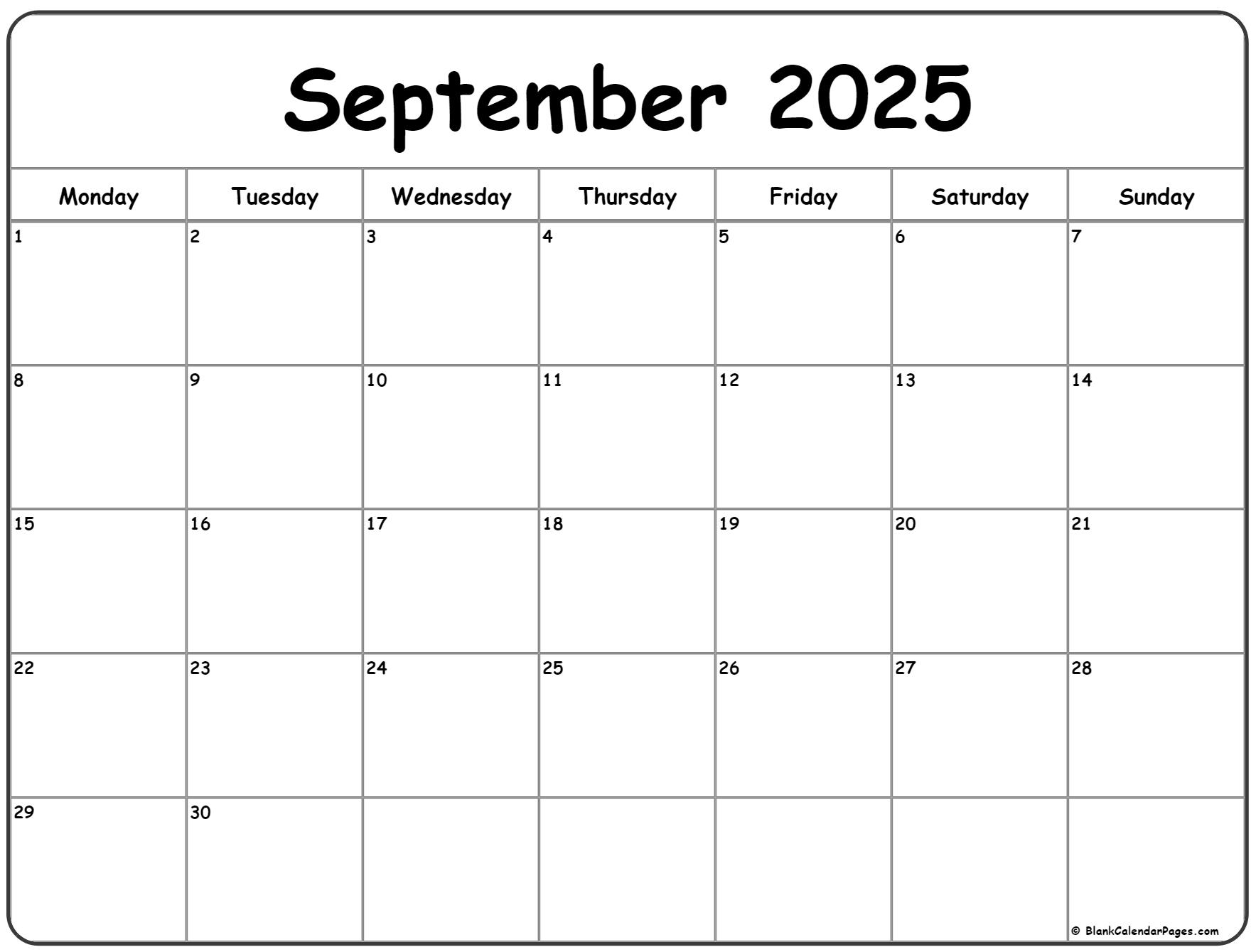 September 2025 Calendar English