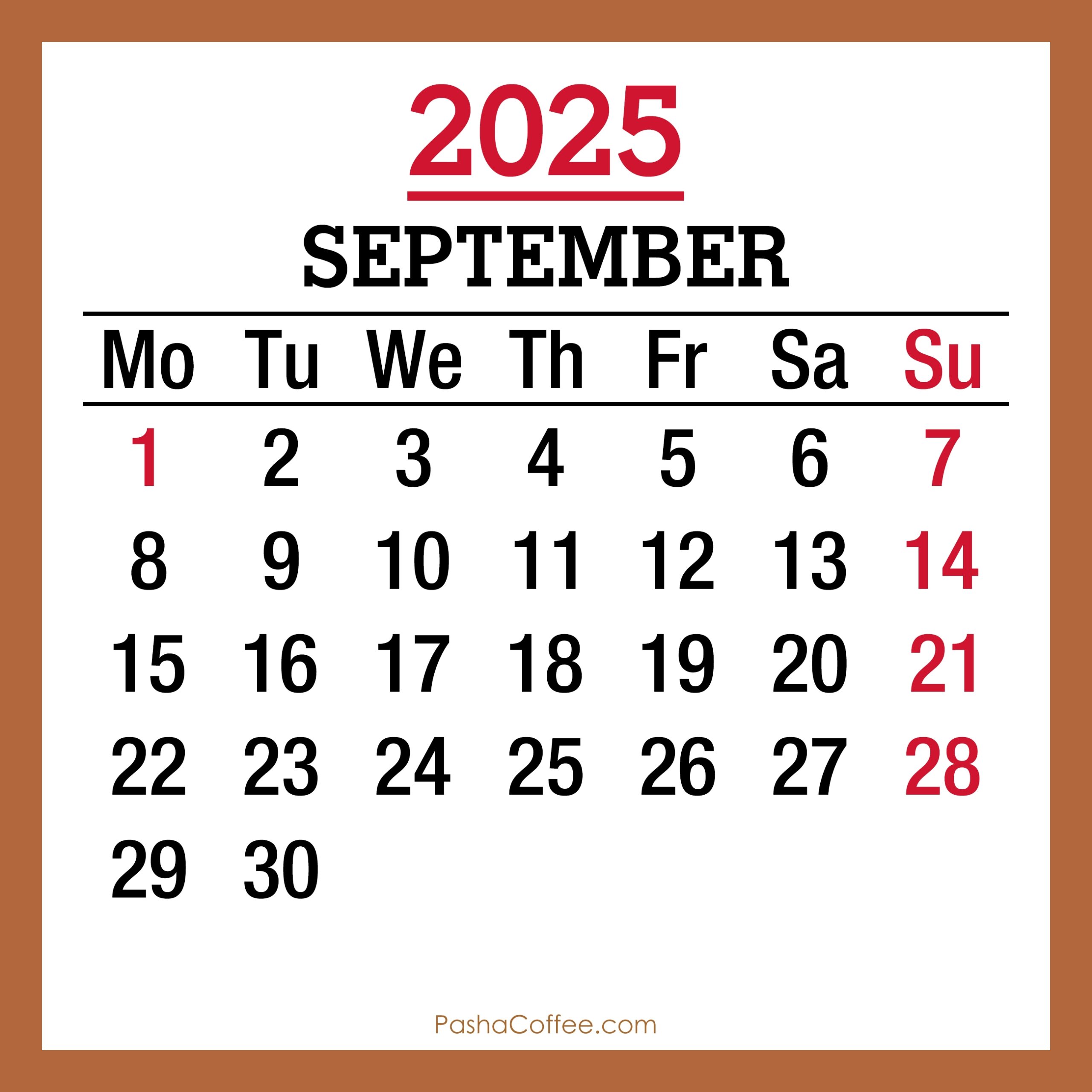 September 2025 Monthly Calendar With Holidays Printable Free Beige Monday Start PashaCoffee