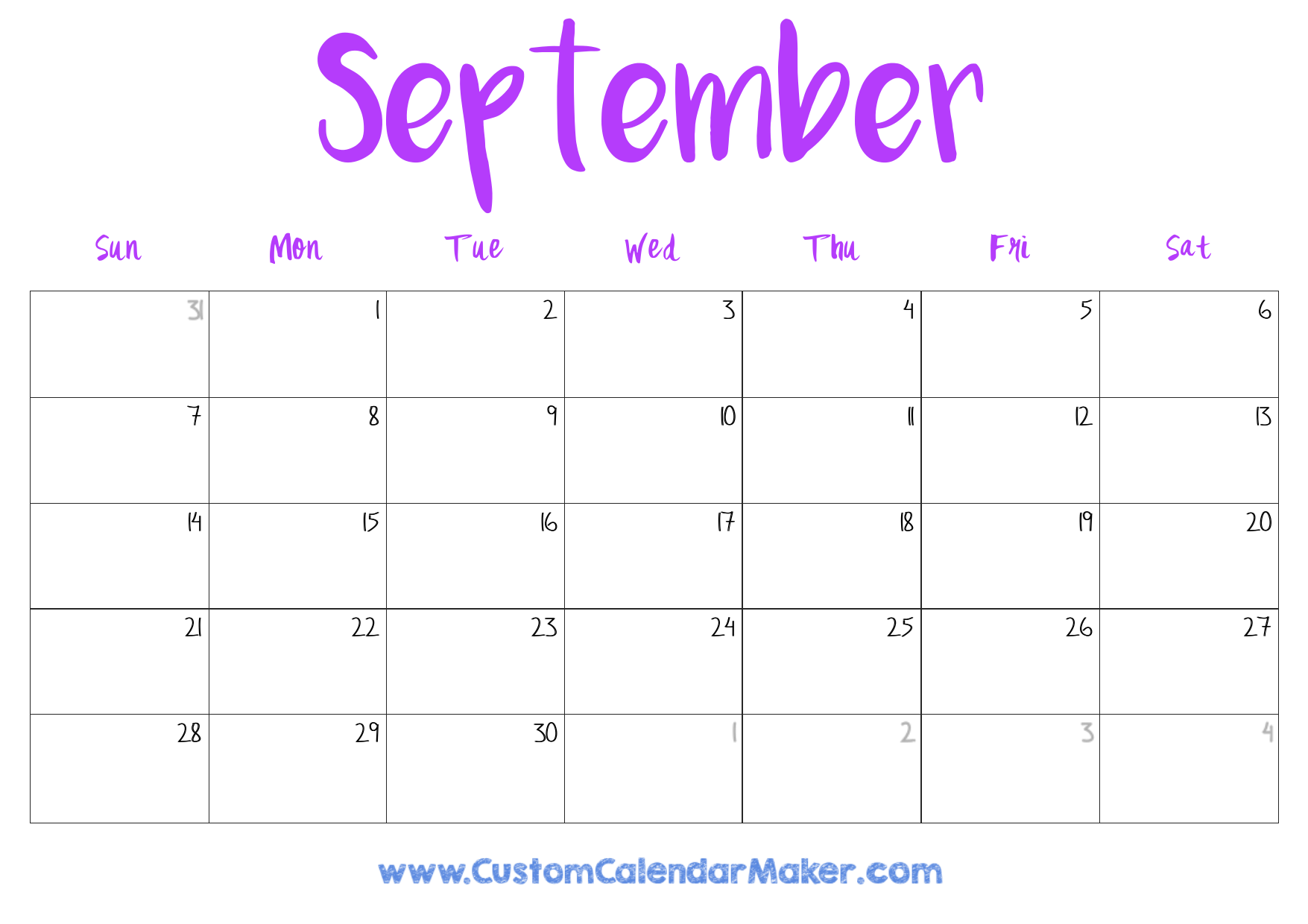 September 2025 Weekly Calendar