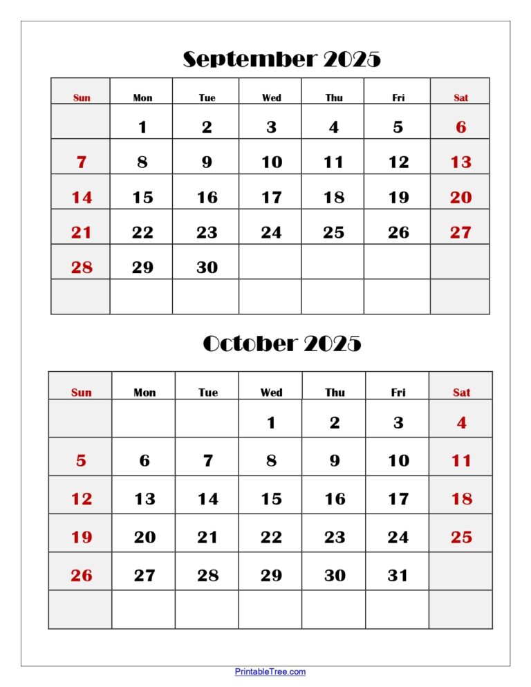September And October 2025 Calendar Printable PDF Two Months