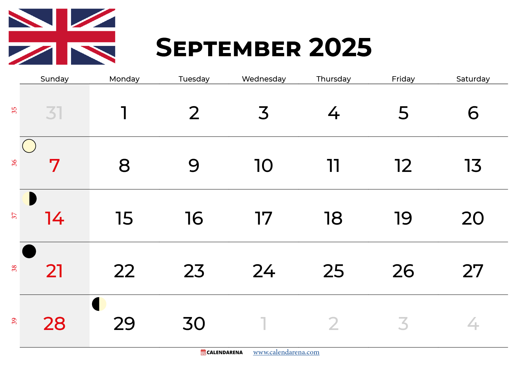 September 2025 Calendar Uk