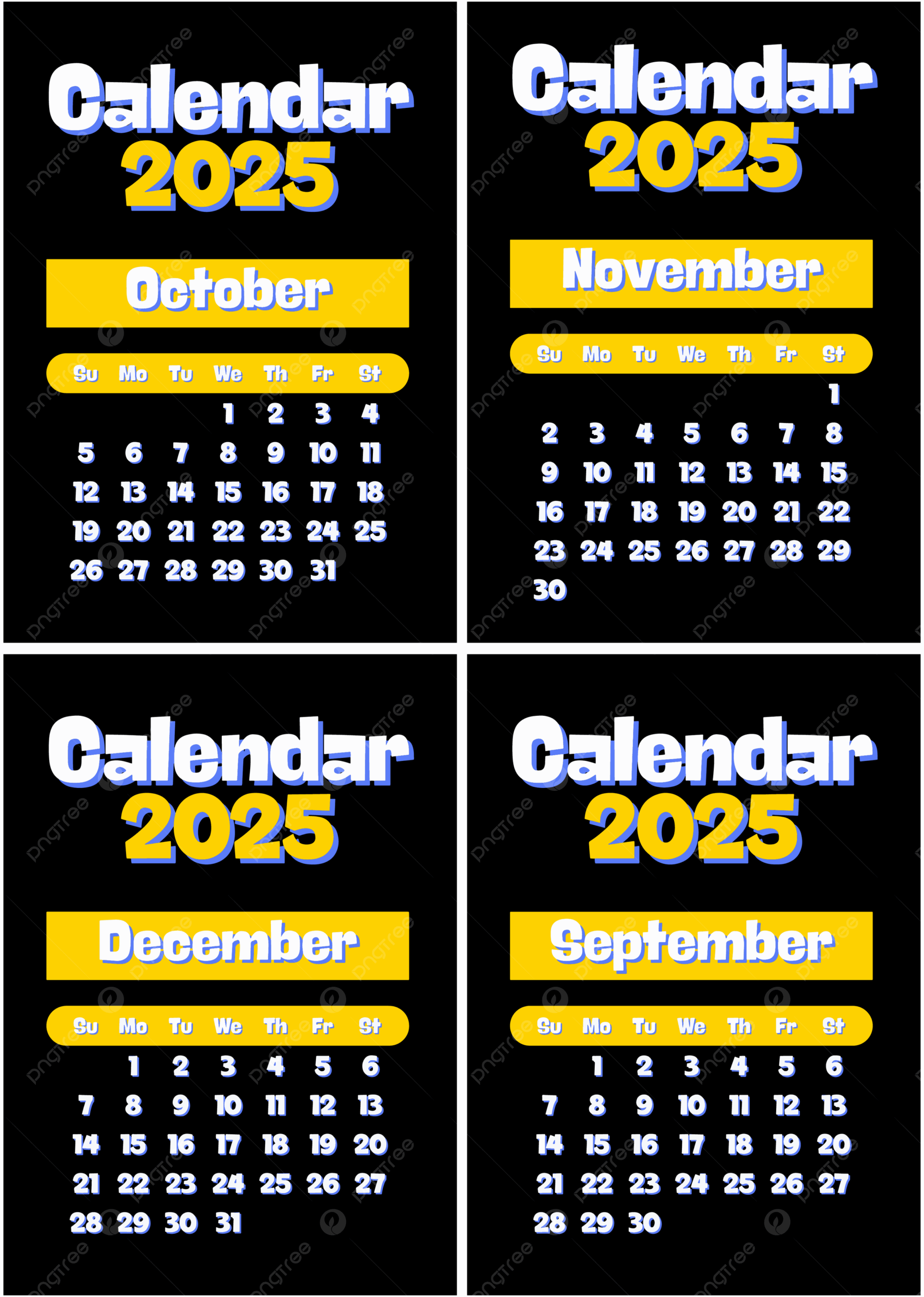 September - December 2025 Calendar