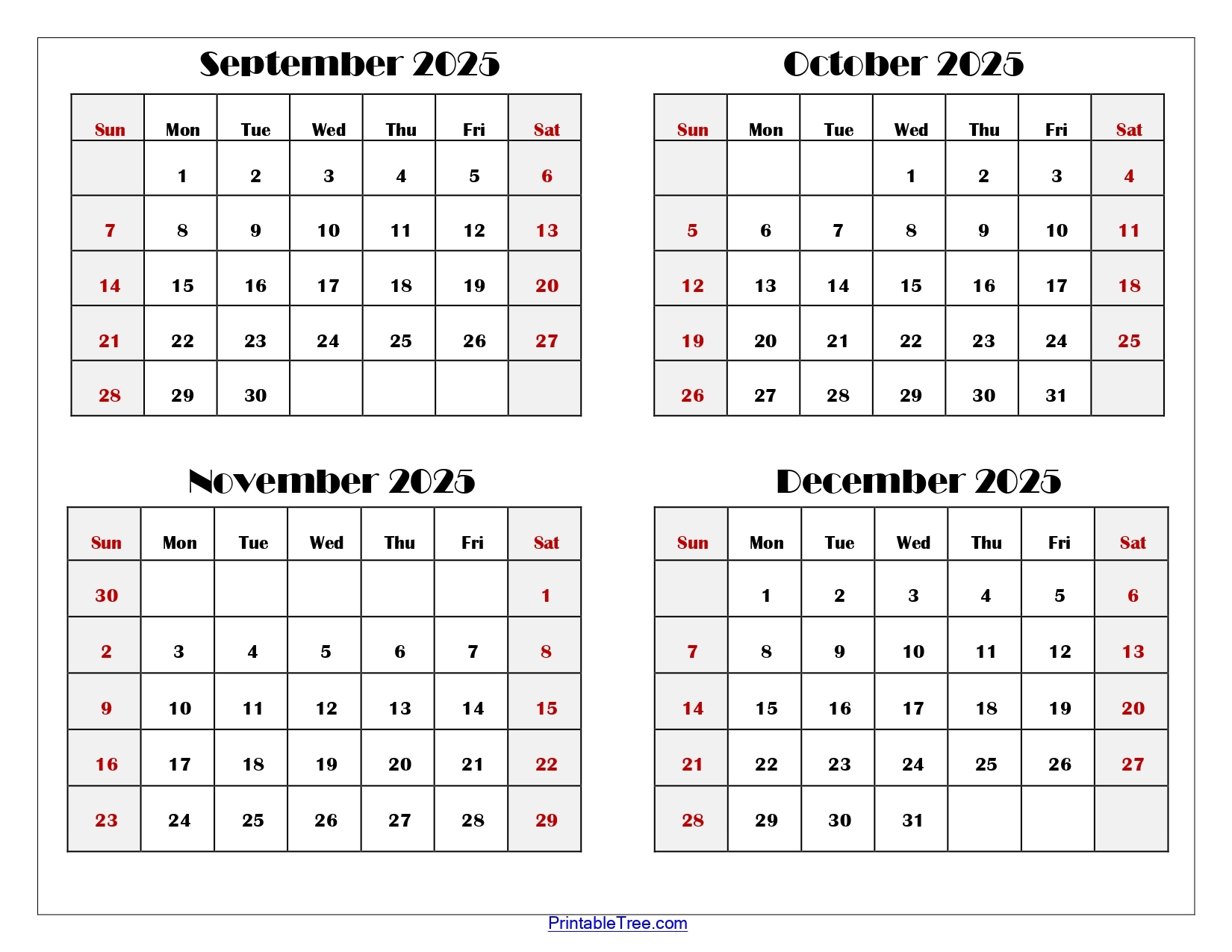 October December 2025 Calendar Printable