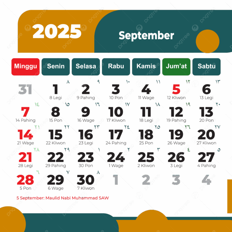 Simple September 2025 Indonesian Calendar Complete With Yellow And Green Clipart Vector 2025 Calendar Indonesian Calendar September PNG And Vector With Transparent Background For Free Download