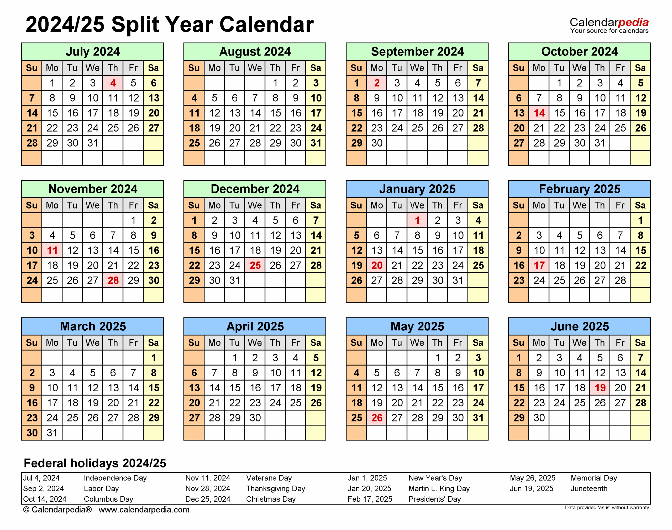 July 2025 Excel Calendar