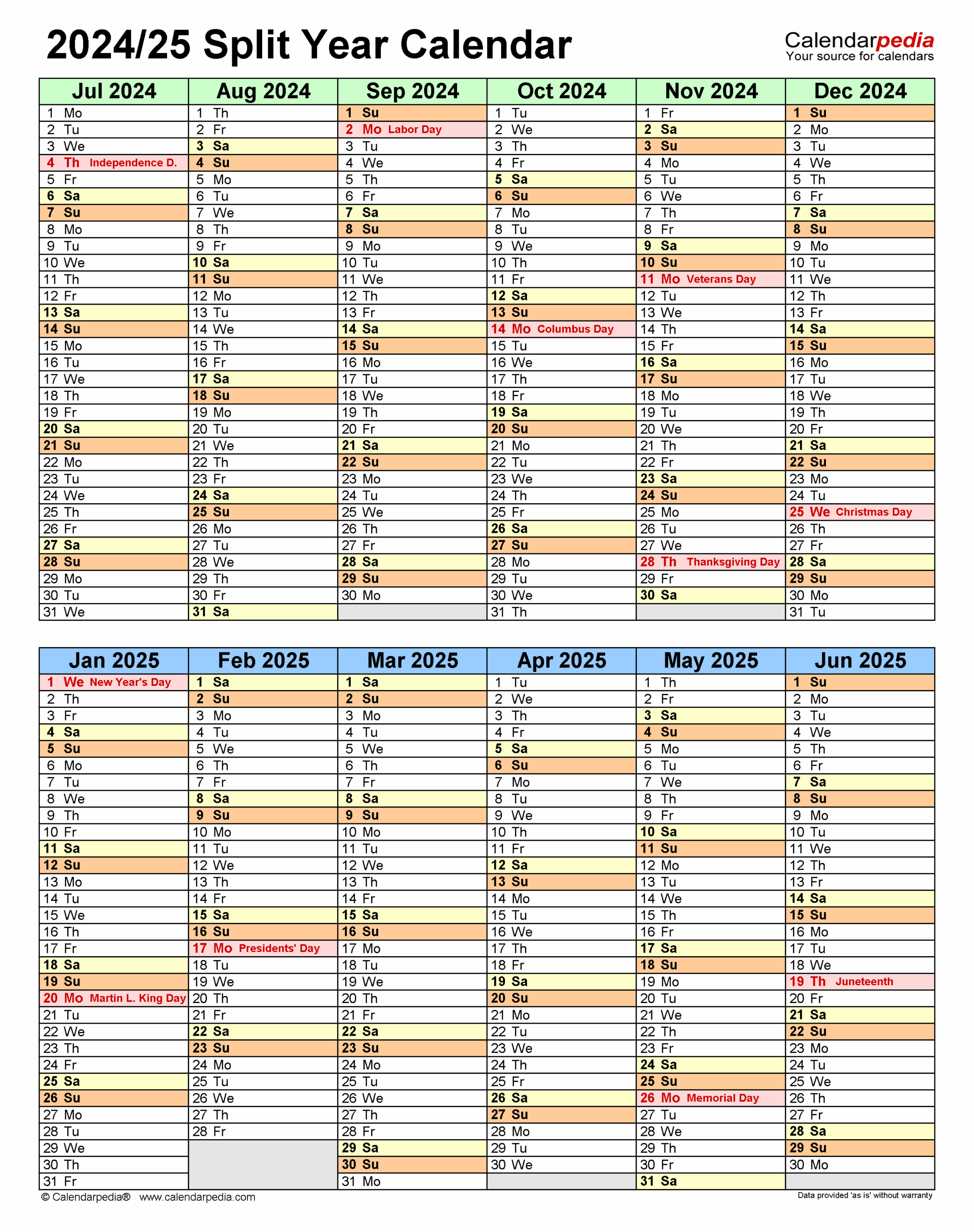 Calendar July 2025 Editable Word