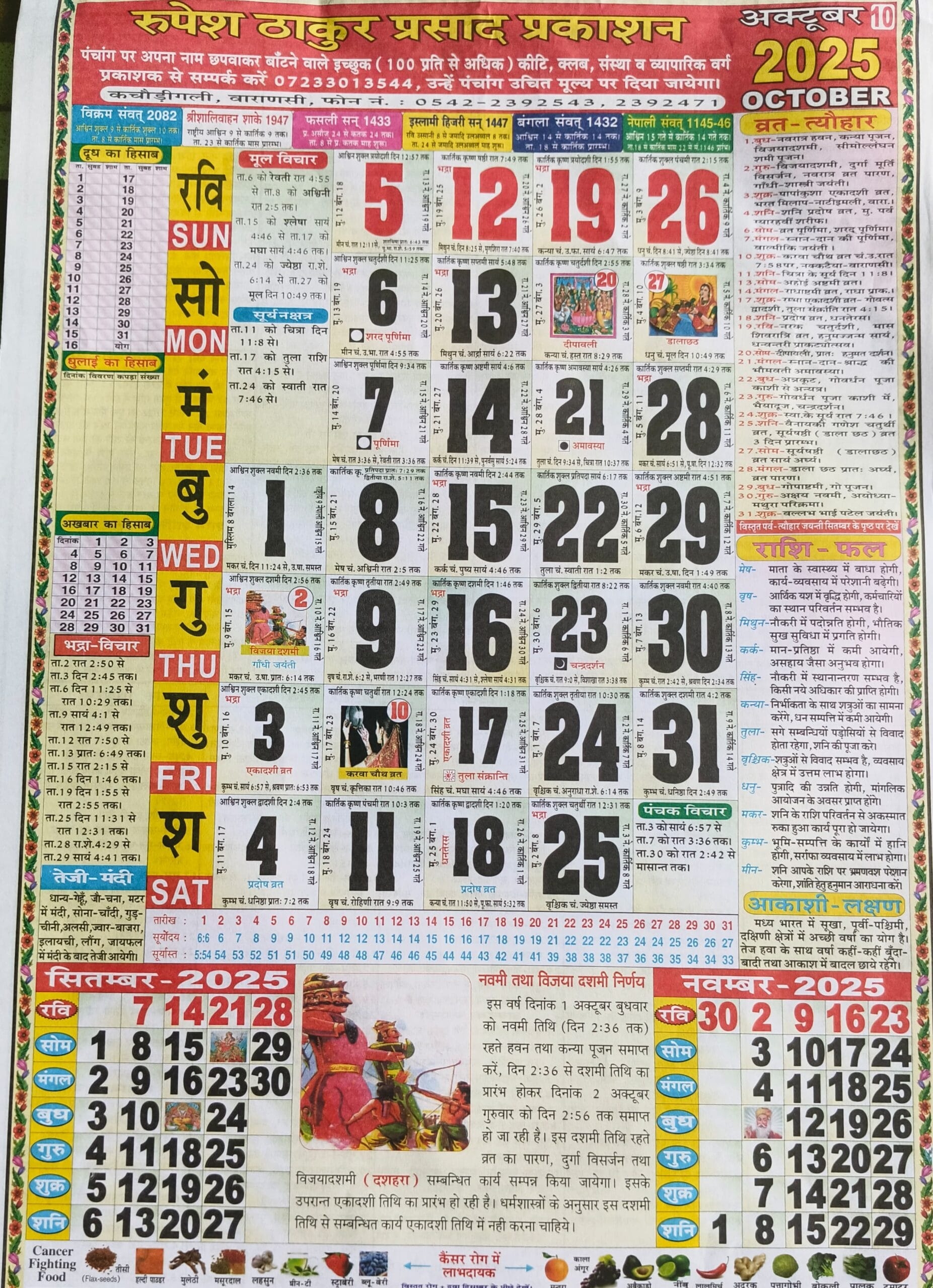 Thakur Prasad Calendar 2025 September 