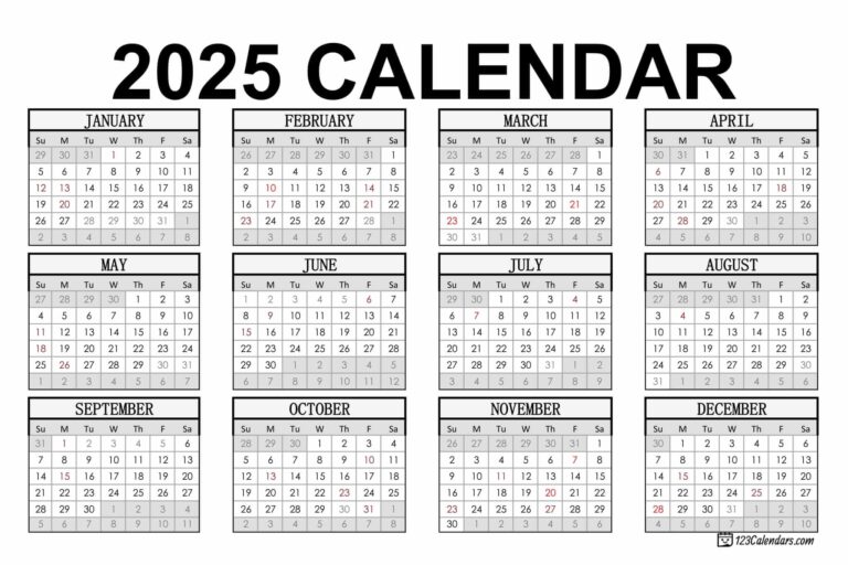 Year 2025 Calendar Templates 123Calendars
