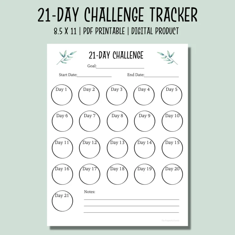 21 day Challenge Tracker Printable Habit Tracker PDF Goal Tracker Fitness Tracker Etsy