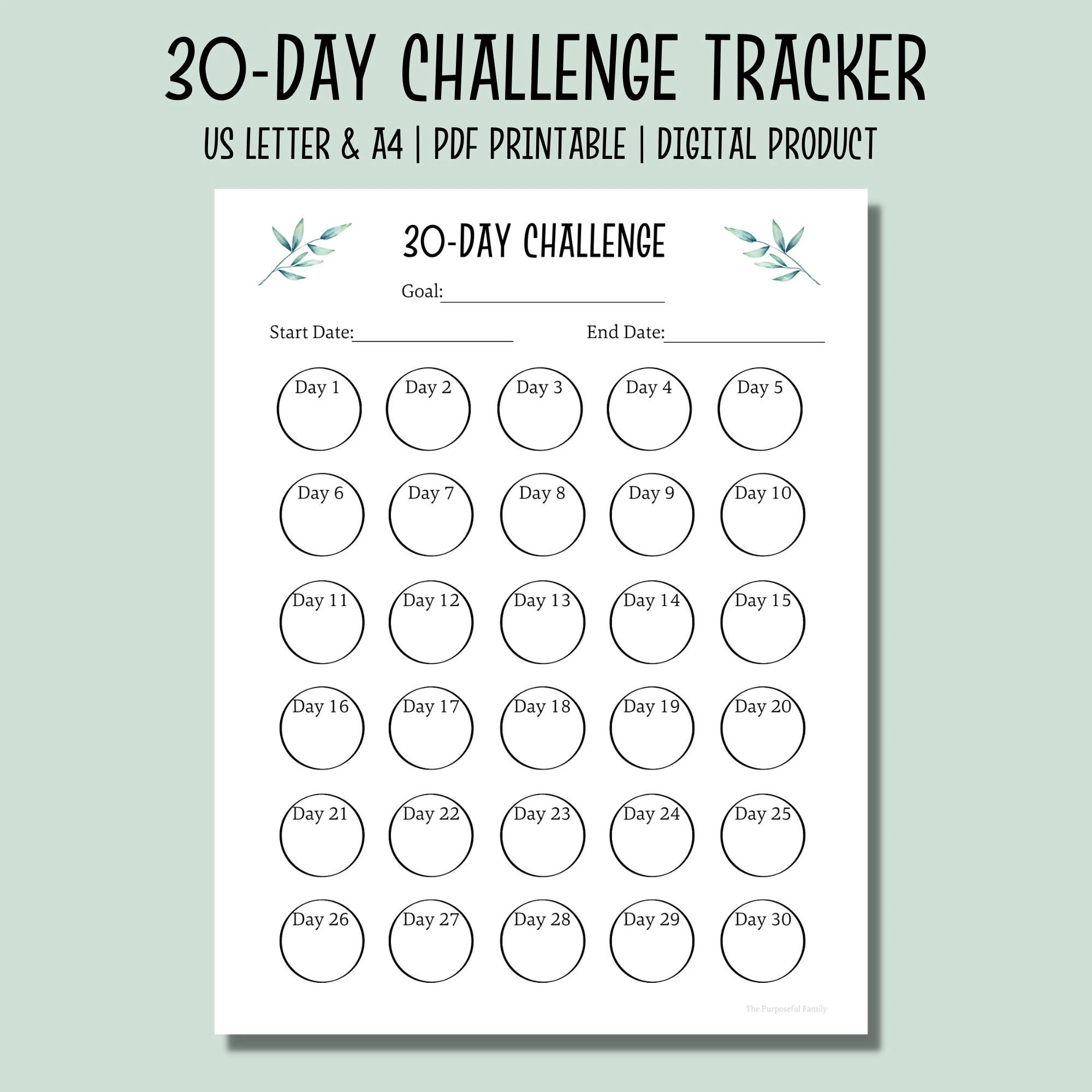 30 Day Challenge Tracker Printable Printable Habit Tracker PDF Printable Digital Download Etsy