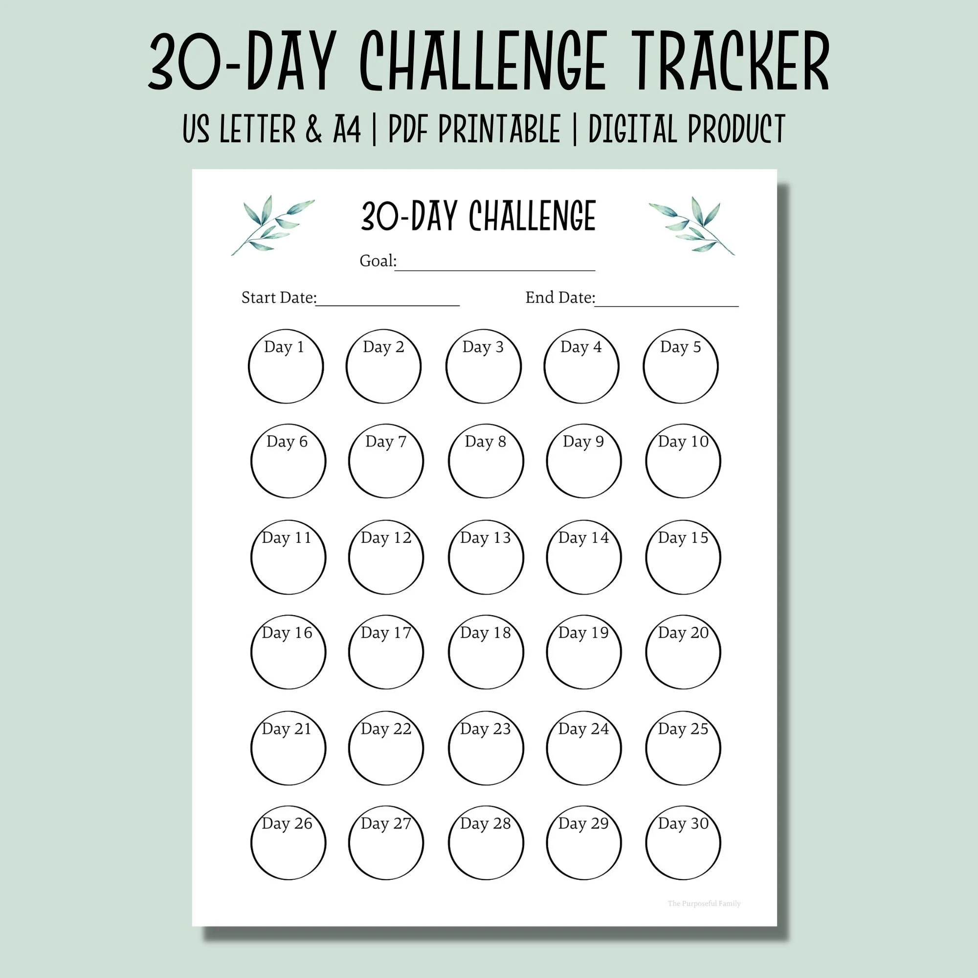 30 Day Challenge Tracker Printable Printable Habit Tracker PDF Printable Digital Download Etsy