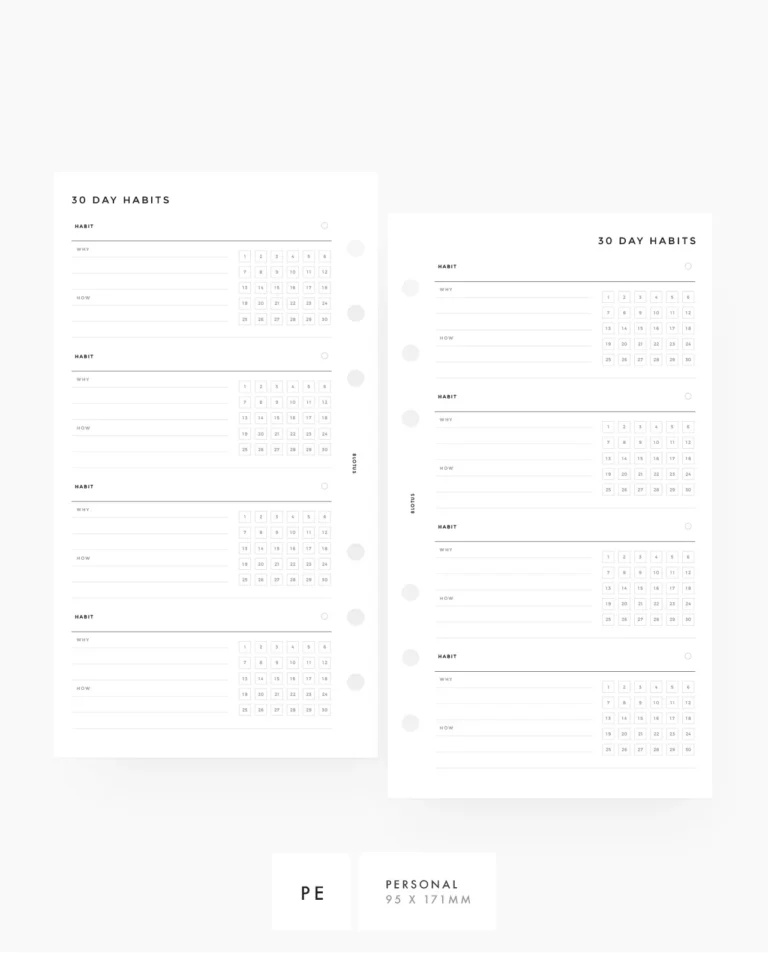 30 Day Habit Tracker PRINTABLE Inserts 8Lotus