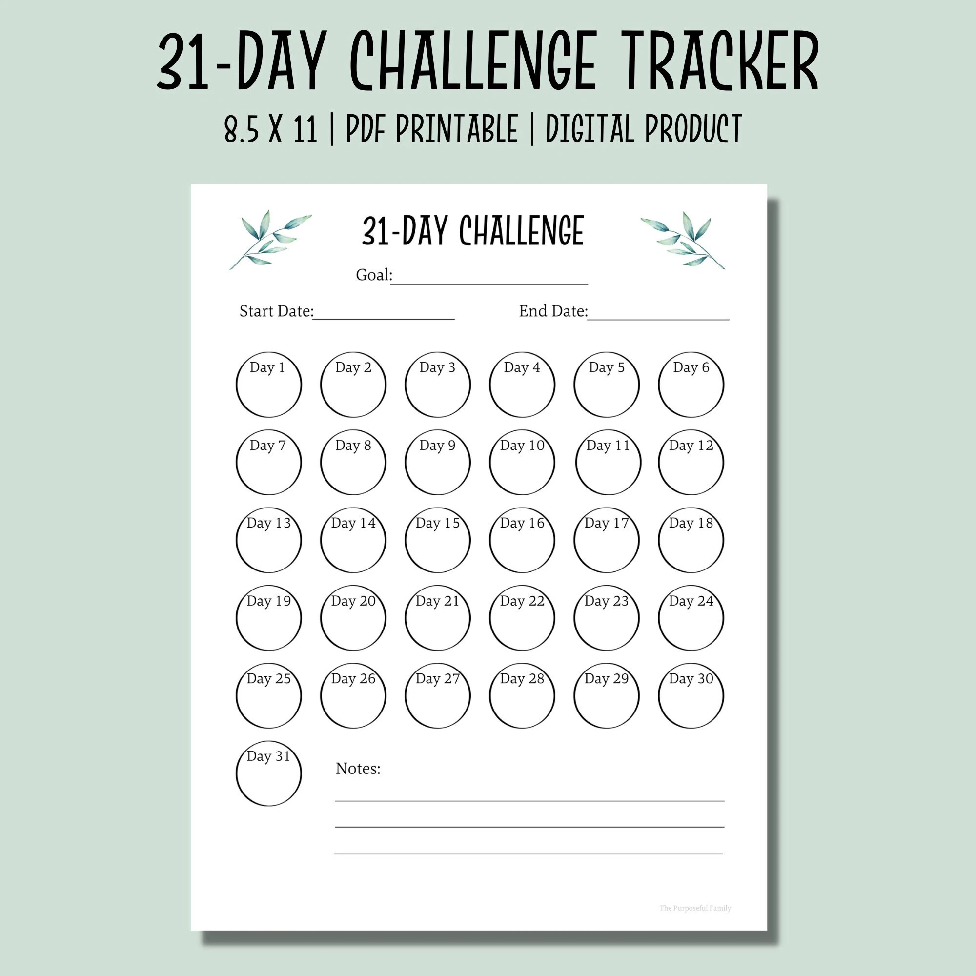 31 Day Challenge Tracker Printable Habit Tracker Goal Setting Progress Tracker Fitness Tracking Etsy