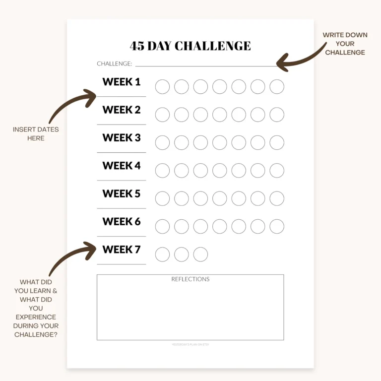 45 day Challenge Tracker Goal Habit Progress digital Download Etsy