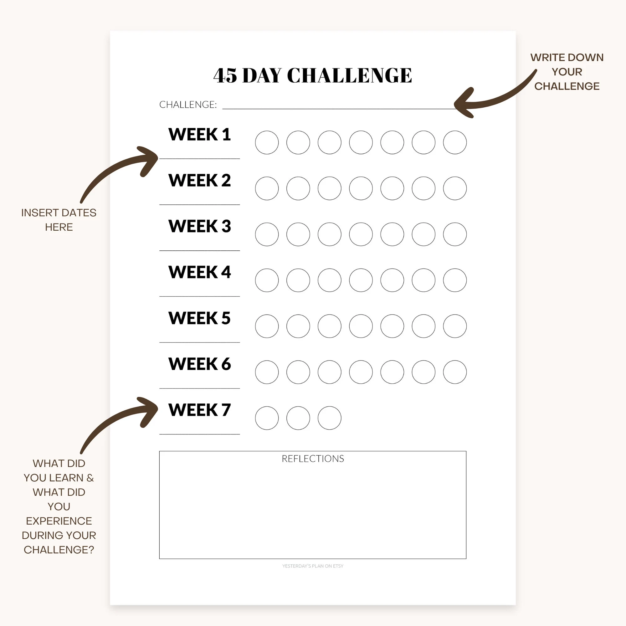 45 day Challenge Tracker Goal Habit Progress digital Download Etsy