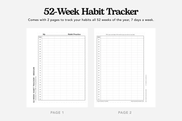 52 Week Habit Tracker Free Printable Passion Planner