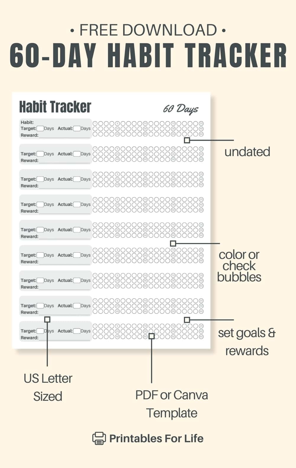 60 Day Habit Tracker Free Printable